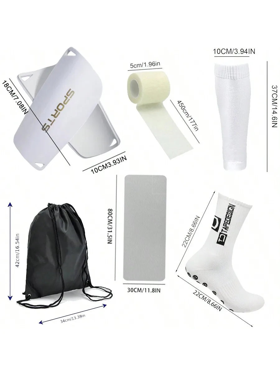 6-piece football equipment combination: football storage bag+sports socks+sock covers+leg guards+sports bandages+cool towels