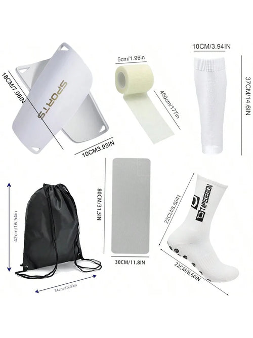 6-piece football equipment combination: football storage bag+sports socks+sock covers+leg guards+sports bandages+cool towels
