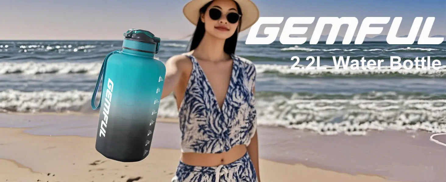 2.2 Liter Water Bottles with Straw Times to Drink Durable Sports Big Jug with Handle Leakproof BPA Free Reusable for Adults