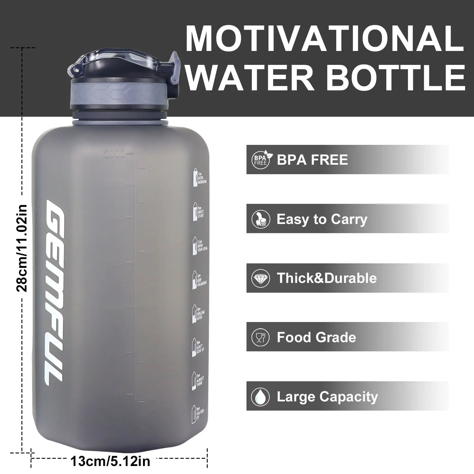 2.2 Liter Water Bottles with Straw Times to Drink Durable Sports Big Jug with Handle Leakproof BPA Free Reusable for Adults